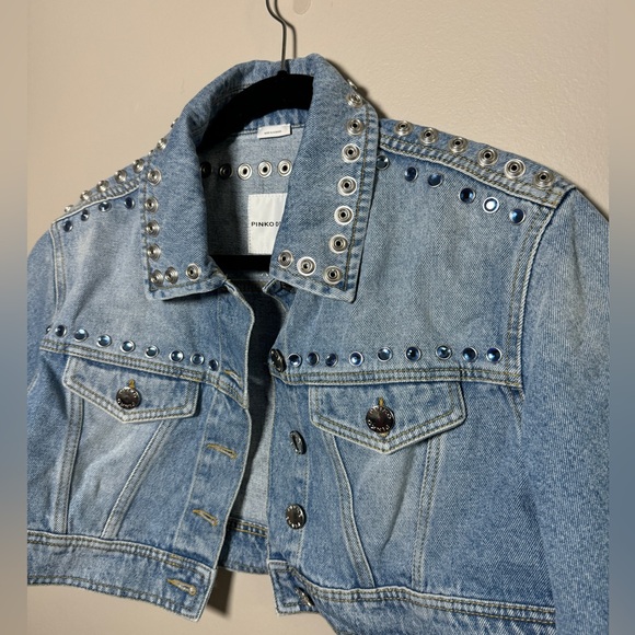 PINKO Record Denim Cropped Jacket (size L) - Picture 6 of 8